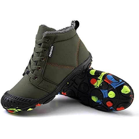 Snow Boots Boys Girls Anti Collision Winter Ankle Boots Outdoor Fur Lined Warm Water Resistant Trekking Shoes for Kids Green 34 Cover