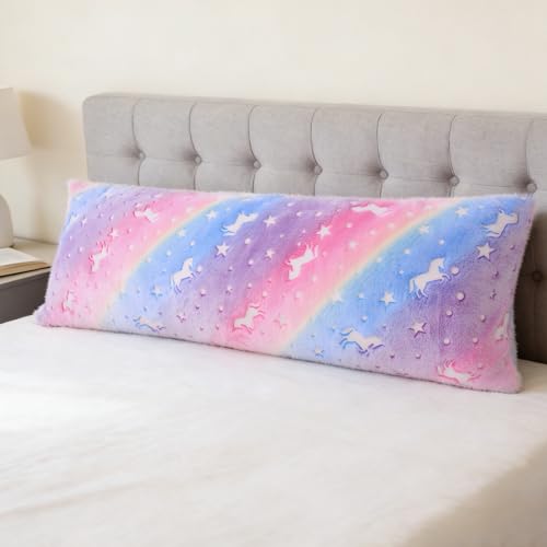 Image of Cloele Body Pillow Cover,Purple Unicorns,Glow in Dark,21x54 in | Long Pillow Cases,Full Length Pillow Case,Ultra Soft, Body Pillowcase for Kids Girls, Decorative,Only Cover