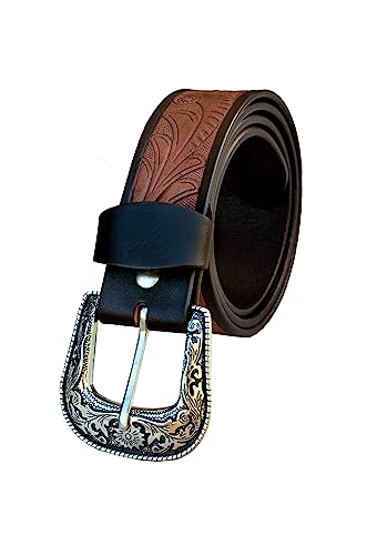 Western Genuine Leather Floral Tooled Casual Jeans Belt For Men and Women 30AB1093