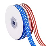 2 Rolls 50 Yards Patriotic Grosgrain Ribbon 3/8 Inch, Red White and Blue Ribbon Stars and Stripes Ribbon for Gift Wrapping Memorial Day 4th of July Independence Day Decorations