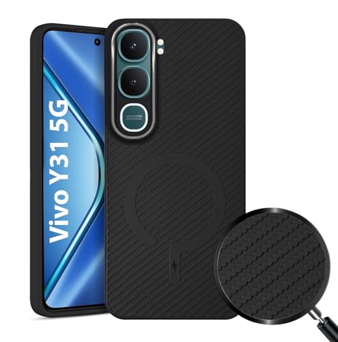 Image of LIRAMARK Rugged Carbon Fibre TPU Armor Silicone Back Cover Case for Vivo Y31 5G