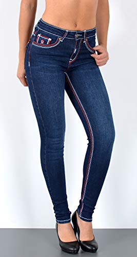 ESRA-Damen-Jeans-Skinny-Jeanshose-Damen-Hose-Dicke-Naht-Jeanshosen-Damenjeans-bis-grosse-Groessen-J420