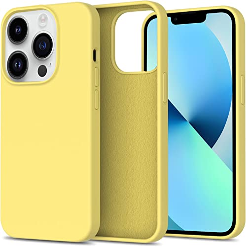 Image of Elzzi Microfiber Candy Case Compatible for iPhone 14 PRO, Shockproof Slim Back Cover Liquid Silicone Case (Yellow)