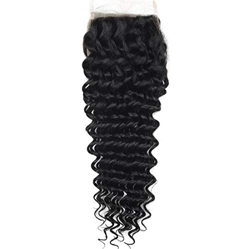 Cranberry Hair Closure Brazilian Lace Closure Deep Wave Human Hair 4x4 Lace Closure Unprocessed Virgin Hair 130% Density Lace Closure Natural Black Color Hair Soft and Silky (16, Free Part Closure)