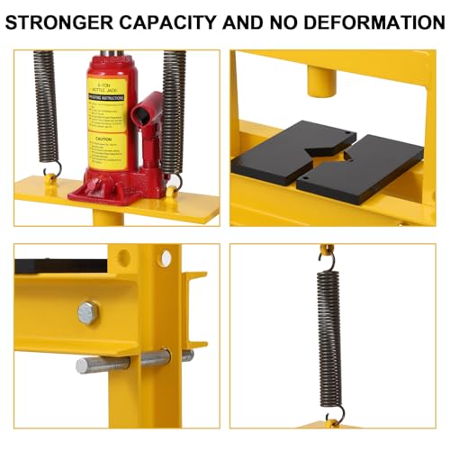 Hydraulic Press 6 Ton Hydraulic Shop Press, H-Frame Garage Floor Benchtop Press Adjustable Shop Press with Plates, Adjustable Working Table Height, for Gears and Bearings, Yellow