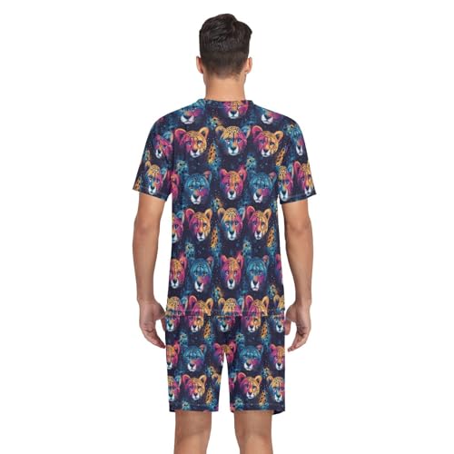 Laprad Men's Pajamas Set Short Sleeve Sleepwear Comfortable Loungewear Cheetah Animal with Pockets Nightwear3
