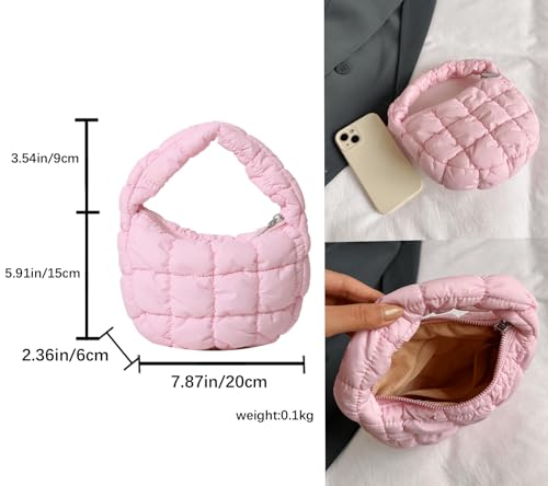 Image of Quilted MINI Handbag and Purses Women Puffer Nylon Hobo Cotton Padded Purse Work Travel Lightweight
