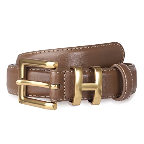 Image of Aurolran Women's Fashion Classic Metal Buckle Leather Belt with Jeans Dress