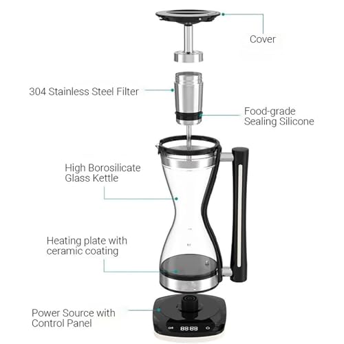 TsoLay Elektrische Siphon-Kaffeemaschine, 750 W Siphon-Vakuum-Kaffeemaschine, 3 Einstellbare Gänge, 240 Ml Fassungsvermögen, Intelligente Wärmespeicherung, 1-klick-Extraktion, Für Cafés 7 TsoLay Elektrische Siphon-Kaffeemaschine, 750 W Siphon-Vakuum-Kaffeemaschine, 3 Einstellbare Gänge, 240 Ml Fassungsvermögen, Intelligente Wärmespeicherung, 1-klick-Extraktion, Für Cafés