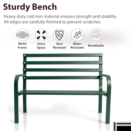 Image of BRISHI 2 Seater Metal Garden Bench for Indoor & Outdoor Park /Patio /Living Room /Terrace /Balcony (Green)