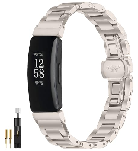 NINKI Fitbit Inspire 2�p�o���h�A�\���b�h�X�e�����X�X�`�[�����^���E�H�b�`�o���h�X�g���b�v �t�F�~�j���u���X���b�g���[�v ���߉\�Ȍ����p�X�g���b�v Fitbit Inspire 2�X�}�[�g�E�H�b�`�p ���C�g�S�[���h