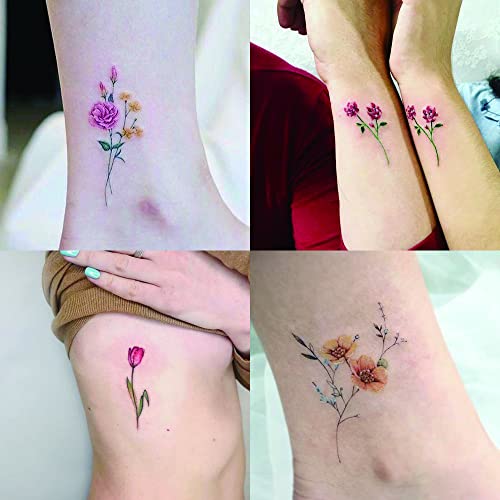 Wyuen 24 Sheets Flower Temporary Tattoo Sticker Women Children Fake Tattoos Body Art Waterproof Face Stickers (W24-04) #TOP2