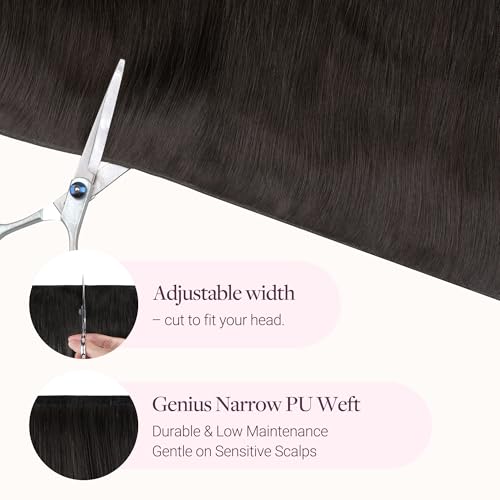 Image of GOO GOO Genius Narrow Edge PU Weft Hair Extensions Human Hair, Invisible Sew in Hair Extensions Human Hair, 2 Dark Brown 22 Inch 120g, Seamless Soft Lightweight