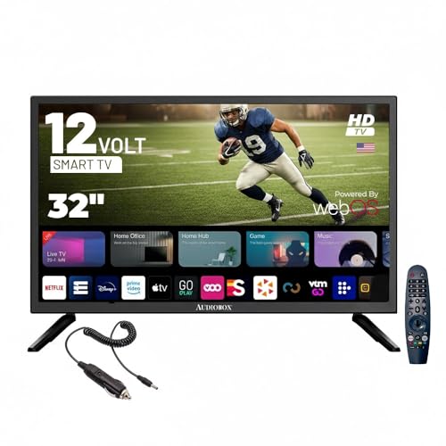 Audiobox 32-Inch Smart TV LED HDTV for RV, Camping 12 Volt | Magic Remote, webOS Hub, Bluetooth, Dual-Band WiFi, & 12V AC/DC Compatibility