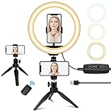 10' Desk Ring Light with Stand and Phone Holder, sumcoo Dimmable Desktop Selfie Ring Light for Makeup/Live Stream/Online Conference, Compatible with iPhone & Android Phone