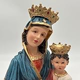 Mirtex Madonna and Infant Jesus Statue with Jeweled Crowns | Virgin Mary Holy Mother Renaissance Sculpture | Handmade Religious Decor | Inspirational Indoor Gift 15 Inch Height