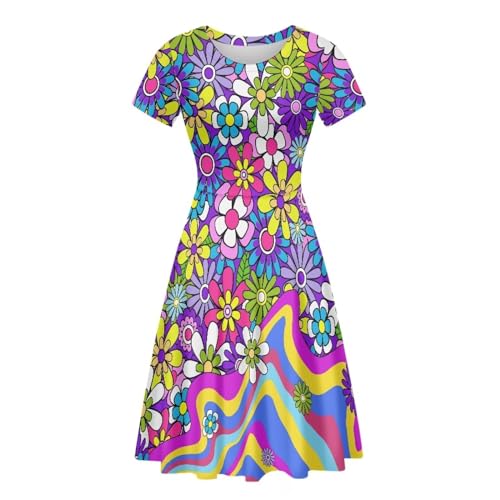 Image of POLERO Sunflower Dress for Women Floral Summer Dresses Short Sleeve Casual Sundresses Midi Dresses