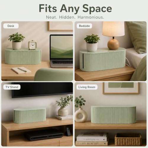 Boîte de rangement de câbles verte avec 5 attaches pour bureau