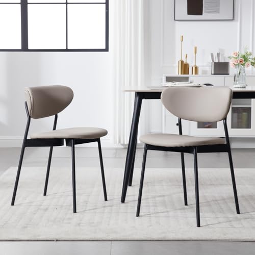 chairus Juego de 2 Sillas de Cocina en Cuero PU Sillas de Comedor con Estructura Metálica, Silla Minimalista y Moderna para Sala de Espera/Restaurante, Gris
