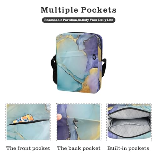 Crossbody Bag Green Purple Gold Marble Messenger Bag for Women Men Purse Shoulder Bag Satchel Bag with Adjustable Strap 214A48072