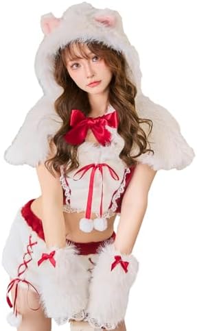 [Malymoon] コスプレ サンタ サンタクロース クリスマス アニマル 動物 キャット 猫 ネコ耳 レッド ホワイト 白 赤 衣装 仮装 マリームーン 7点セット 10032-3 詳細画像1