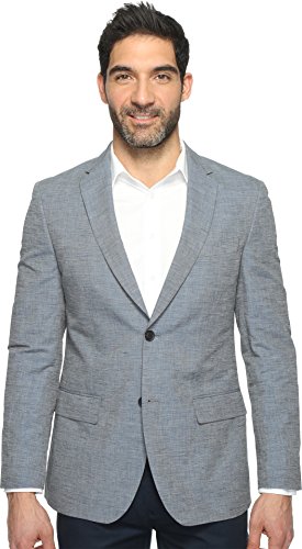 Perry Ellis Men's Slim Fit Linen Cotton End Suit Jacket, Bijou Blue, 38 Regular