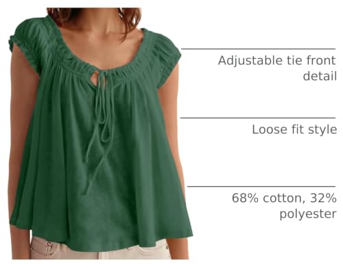 Image of Tankaneo Women Summer Tie Front Tank Tops Cap Sleeve Pleated Babydoll Tops Casual Loose Fit Going Out Flowy Shirt