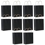 SHUBEIEUMI 10Pcs Kraft Paper Bags with Handles, Paper Party Bags 21x15x8cm Small Gift Party Bags, for Present, Candy, Cookie, Celebrations, Birthday-Black