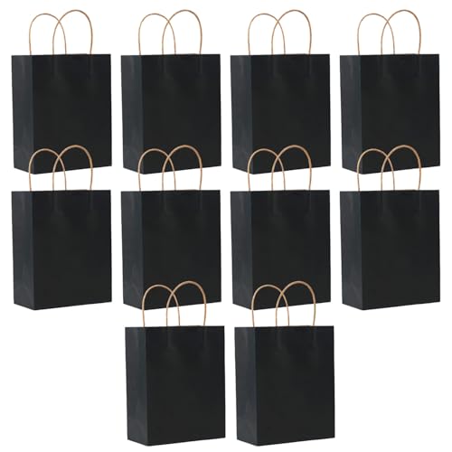 SHUBEIEUMI 10Pcs Kraft Paper Bags with Handles-Black
