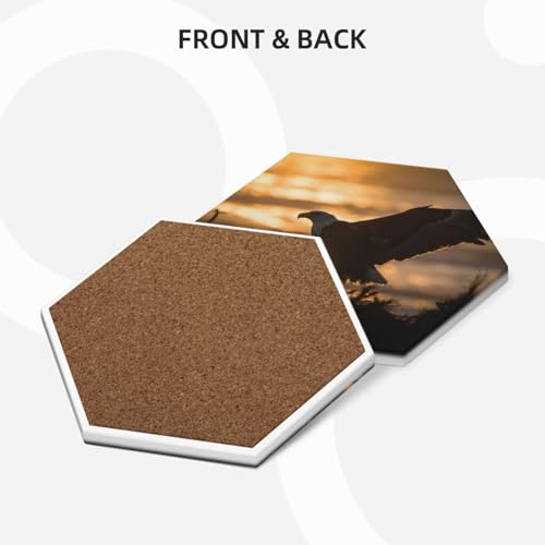 Dessous de verre aigle céramique absorbants lot de 6 avec support hexagonal