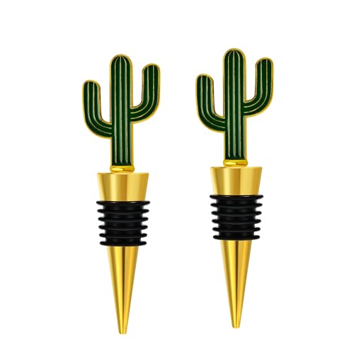 RICHCEE 2 Pack Cactus Wine Stoppers for Wine Bottles, Zinc Alloy Silicone Wine and Beverage Bottle Stopper,Silicone Reusable Wine Corks and Tinplate Box For Gifts(Cactus)