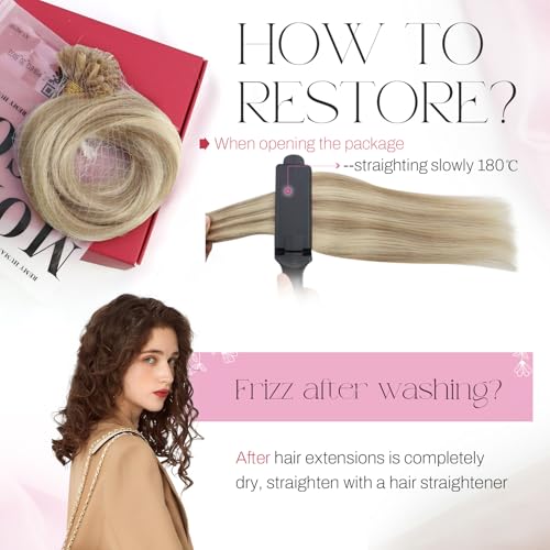 Image of Moresoo U Tip Hair Extensions Real Human Hair, Ash Medium Blonde, 22 Inch | 50g 50 strands, pre-bonded U tips, Remy Hair, cool blonde blend, long hairstyles, weekend events