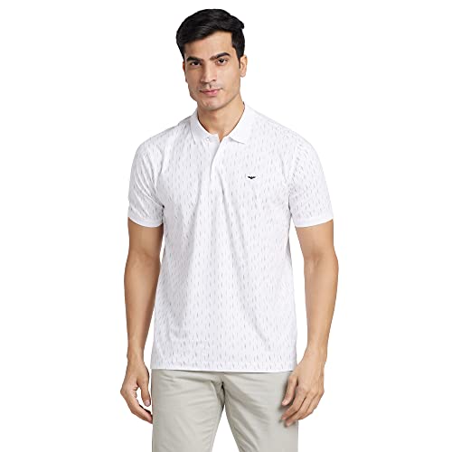 Image of Park Avenue Men's Pure Cotton Print Pattern Slim Fit Rib Collar Polo Neck Half Sleeve Casual T-Shirt