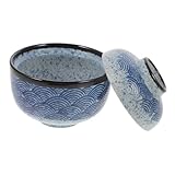 TOYANDONA Cuenco de con Tapa para Sopa y Estofado Multifunción Tazón Japonés para Uso Diario Bol para Vapor y Hogar Diseño Ondulado Elegante