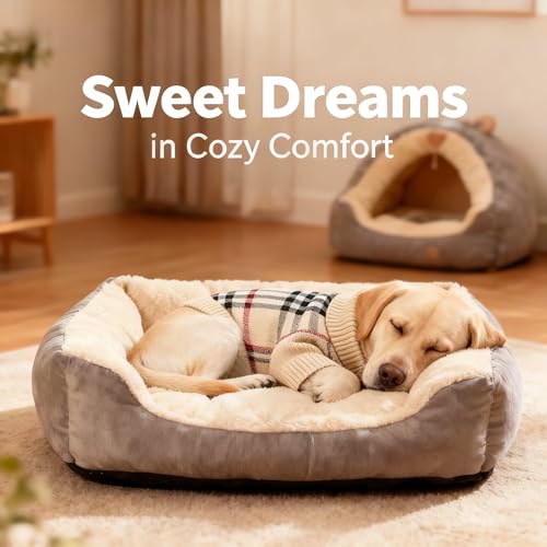 Image of Small /Medium Dog Sweater, Warm Dog Winter Coat w /Sleeves, Comfortable High Neck & Leash Hole, Premium Dog Clothes for Labrador-Best for Holidays, Daily Walks XL Apricot
