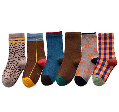Sywwlov 6 Pack Baby Girls Boys Vintage Leopard Print Crew Socks Kids Toddler Cotton Cozy Socks