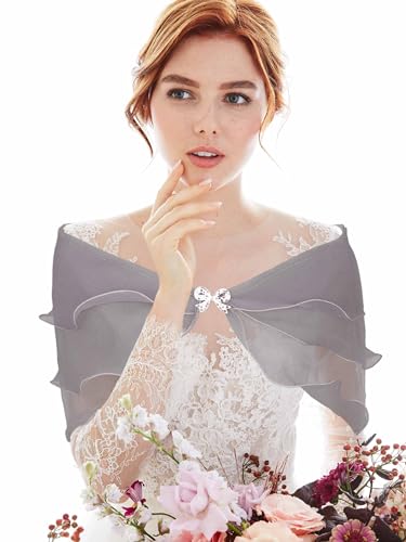 Campsis Wedding Chiffon Shawls Wraps Gray Bride Cape Cover Up Ruffled Edge Soft Bridal Stoles for Women and Girls2