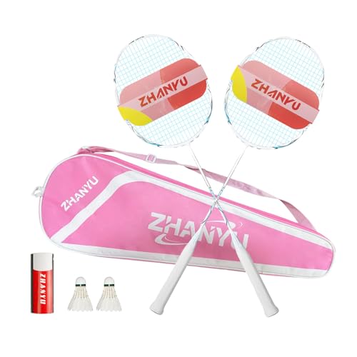 バトミントンセット バドミントン ラケット 軽量炭素繊維 2つのバドミントンラケットと2つのバドミントンと1つのバッグを含み、 アウトドアや家族旅行に適しています