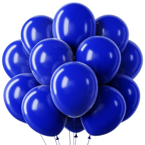 Image of RUBFAC Royal Blue Balloons 65pcs, 12 Inch Party Balloon with Ribbons for Birthday, Baby Shower Graduation Baseball Nautical Party Decorations