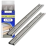 1 Par Guias Correderas para Cajones con Rodamientos de Bolas 250 mm x H 35 mm - Rieles para Cajones Telescopicas de Extensión Total - Garantía de 10 Años - MONTERAL