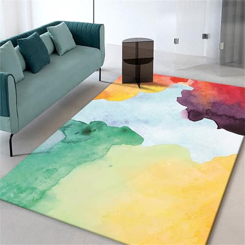 ROSURUG Alfombra Grande Salon Jarapas Suelo 140X200CM Decoración del hogar Pintada de Colores Antideslizante. Amarillo