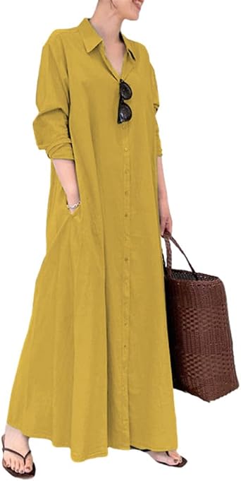 Muslim Dresses for Women, Elegant Long Sleeve Maxi Robe Islamic Kaftan Dubai Abaya Gown Casual Loose Moroccan Caftan Soft Round Neck Plus Size Traditional Clothing