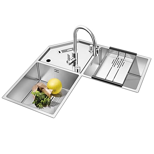 WIQUYBML Hogar/Fregaderos comerciales Rincón de Cocina Hogar/Fregaderos comerciales Doble Hogar/Fregaderos comerciales Lavabo Multifuncional de Acero Inoxidable en Forma de Esquina Hogar/FR