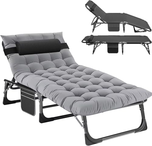 Herpaty Klappbare Sonnenliege, Liegestuhl, 200 kg belastbar, kippbare Liege, Gartenliege mit Matratze und Nackenkissen, verstellbare Rückenlehne, Relaxliege, Campingliege, Klappbett für (1) Herpaty Klappbare Sonnenliege, Liegestuhl, 200 kg belastbar, kippbare Liege, Gartenliege mit Matratze und Nackenkissen, verstellbare Rückenlehne, Relaxliege, Campingliege, Klappbett für (1)
