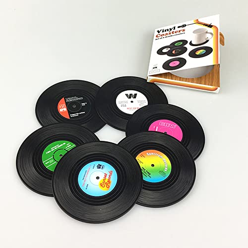 Record Coasters For Drinks With Gift Box 6 Pieces Vinyl Disk Coasters Non-Slip 4.1 Inch Size For Friend Parents To Restaurant/Bar/Party #TOP6