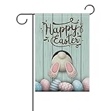 ALAZA Double Sided Easter Bunny Bottom with Pink and Blue Eggs Polyester Garden Flag Banner 12 x 18 Inch for Outdoor Home Garden Flower Pot Decor