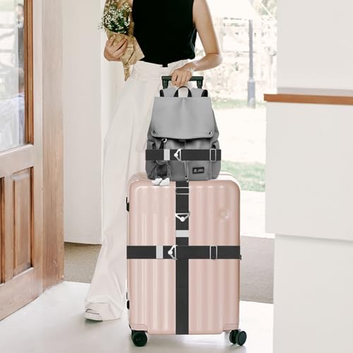 Image of 2 Pack Travel Belt for Luggage Straps, 2-in-1 Adjustable Elastic Suitcase Strap Airport Travel Accessories,Black