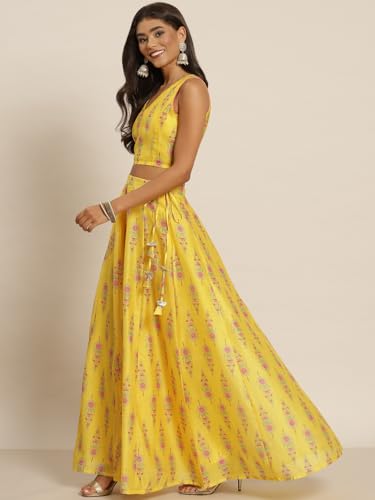 Image of Chanderi Poly Silk Crop Top /Anarkali Skirt Lehenga Choli Set