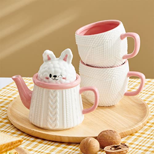 Upkoch Ceramic Water Cute Cartoon Rabbit Porcelain Tea Pot Juice Serving Kettle Large Capacity Water Pitcher Ceramic Teapot For Milk Fruits Juice Tea Coffee #TOP6