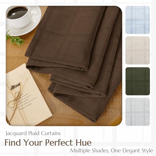 Beauoop Brown Plaid Jacquard Blackout Curtains 96 Inches Long 2 Panels for Bedroom Living Room Checkered Room Darkening Thermal Insulated Soundproof Grommet Window Treatment Drapes, 52x96 2 Set by Beauoop - Image 9